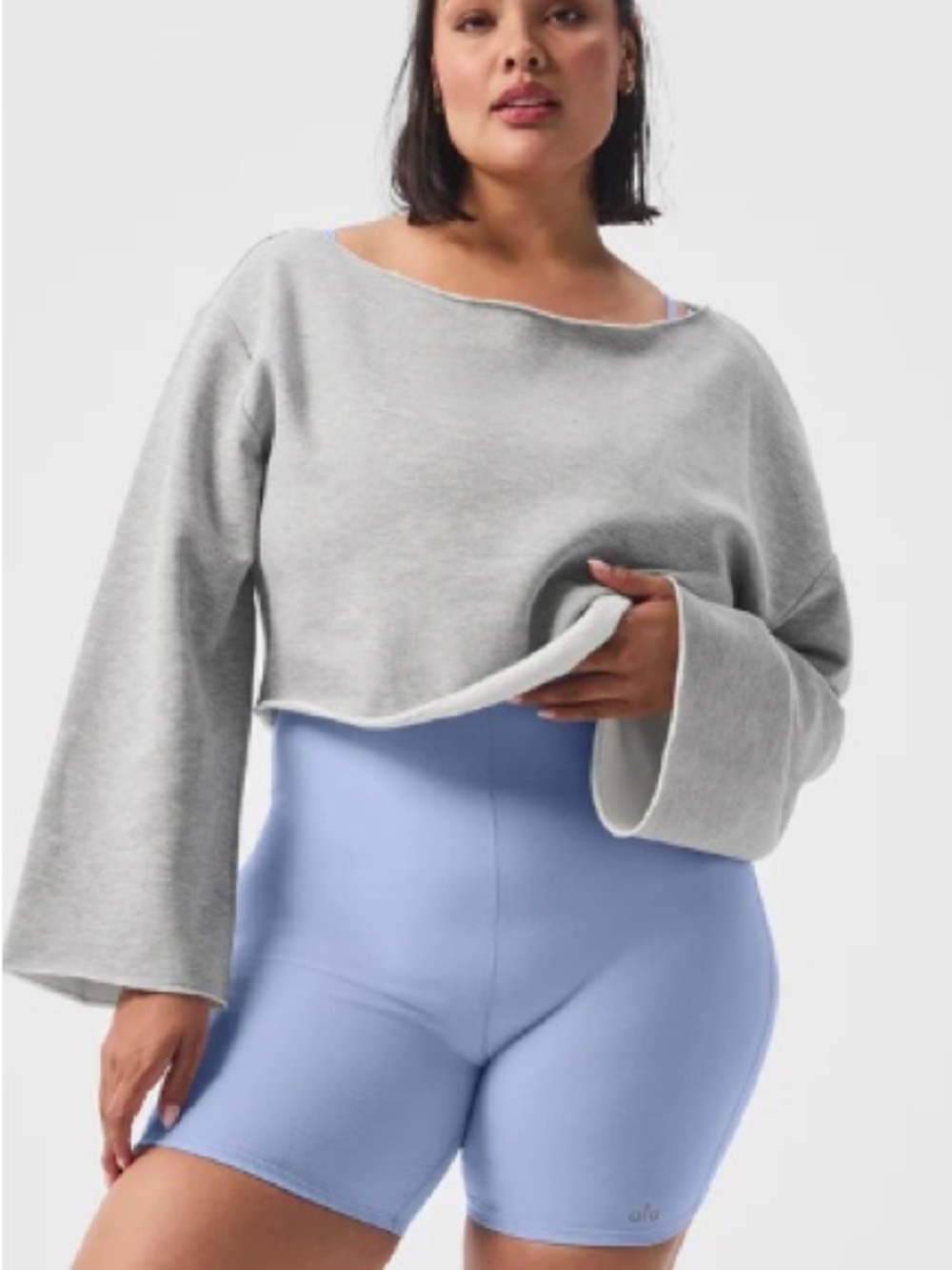ALO Yoga Athletic Heather Grey Cropped Bell-Sleeve Sweatshirt